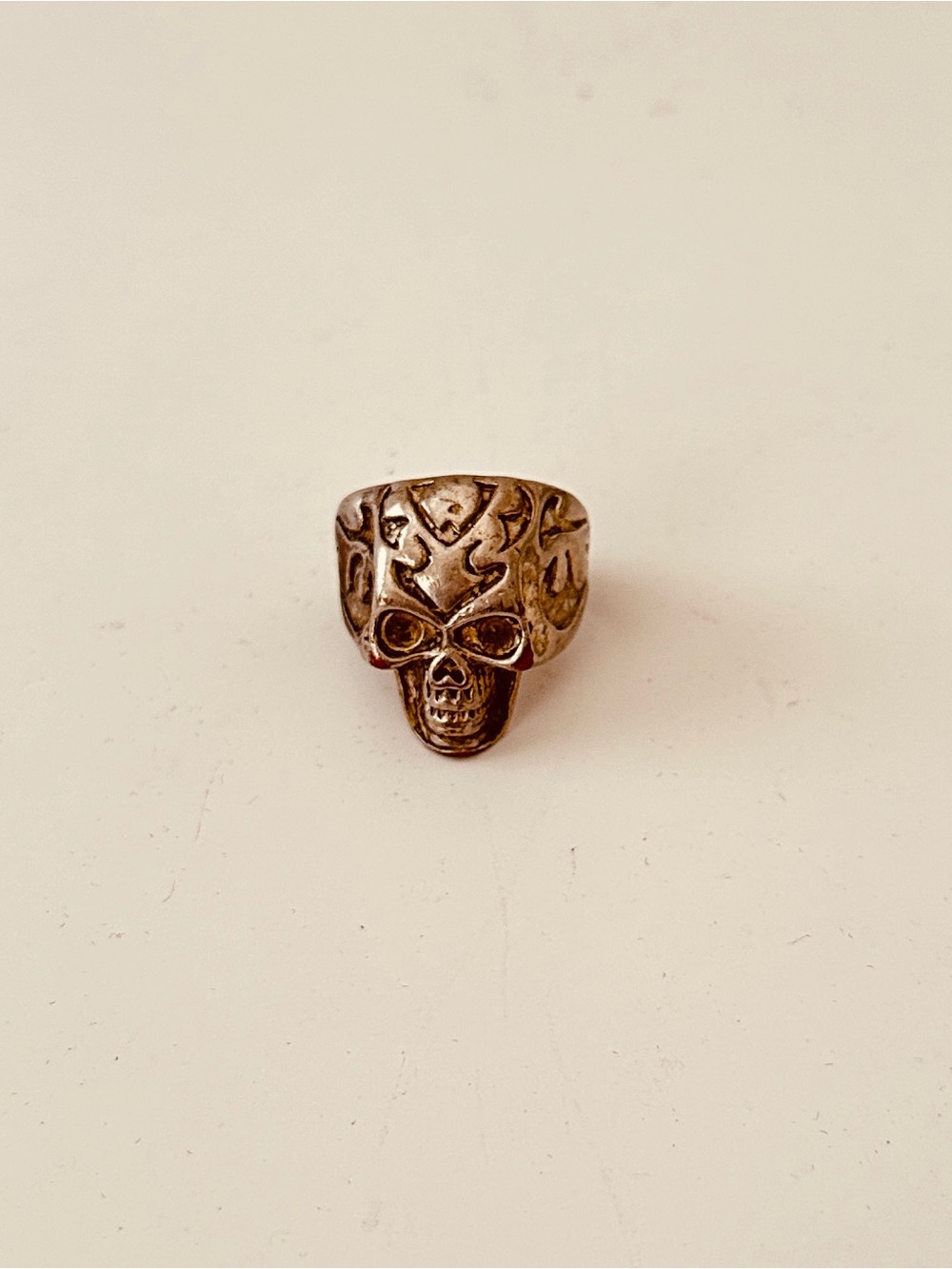 Tribal Flame Skull Signet Ring
